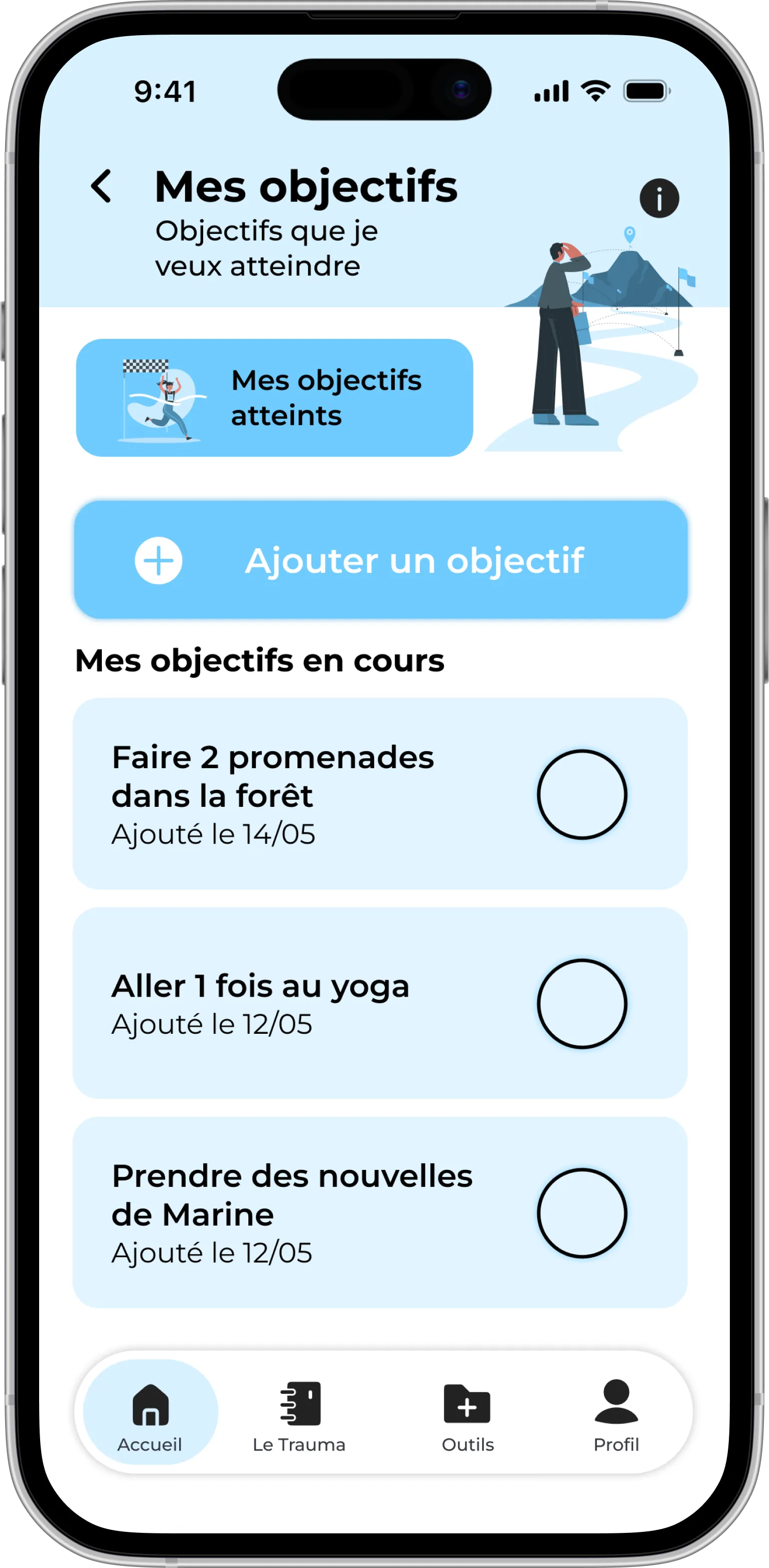 Écran des échanges avec le thérapeute