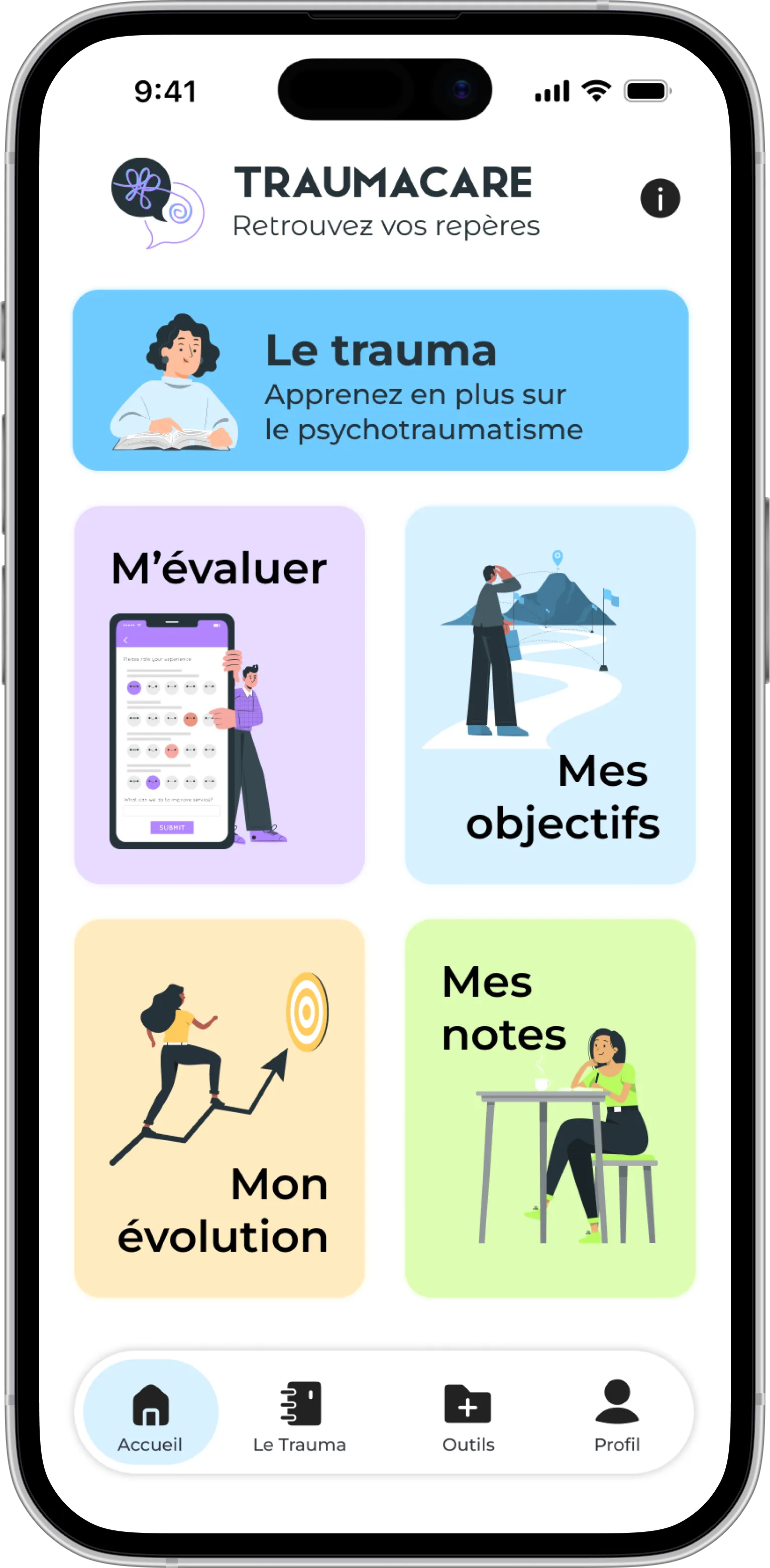Écran d'accueil de l'application TraumaCare