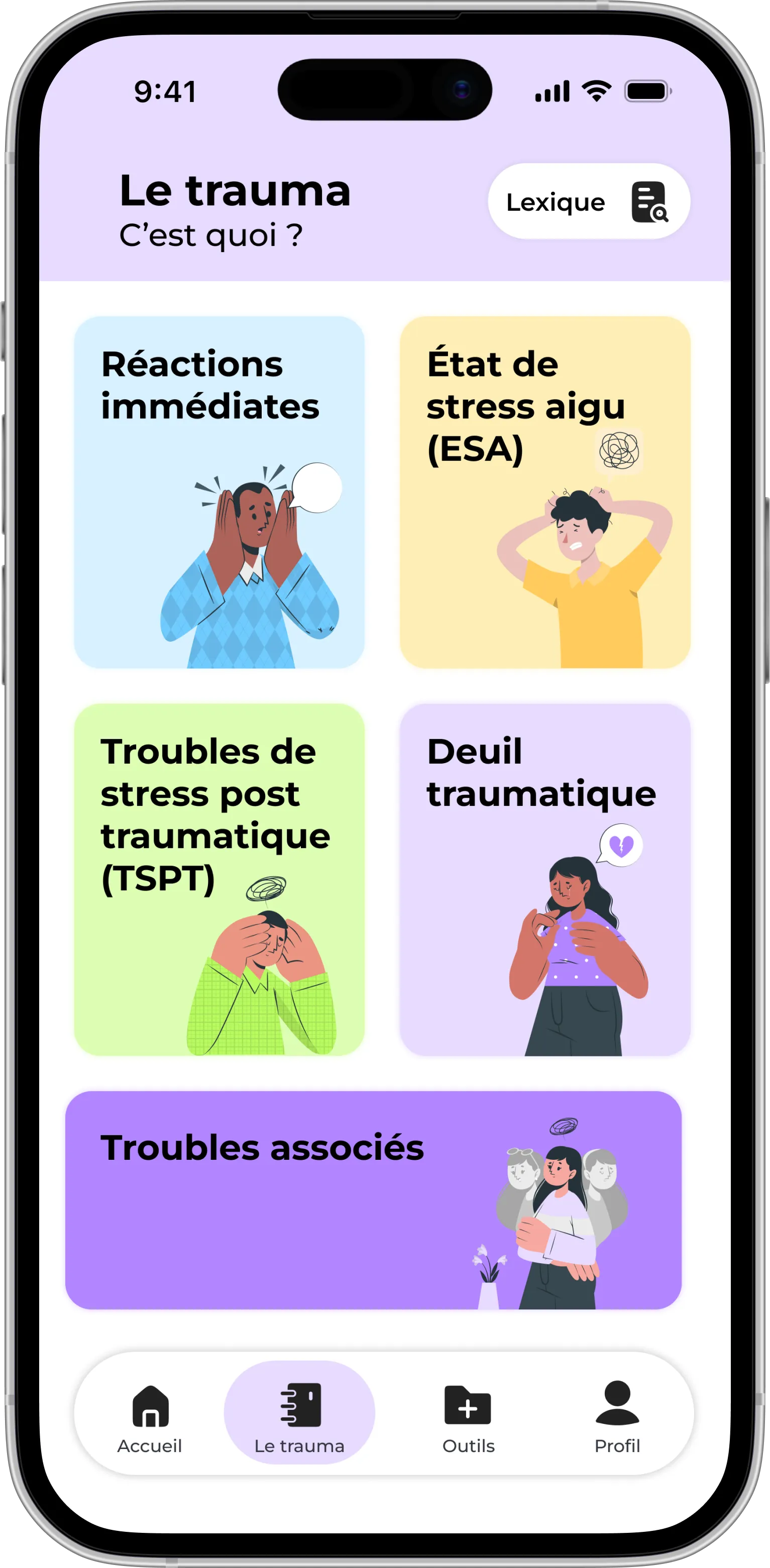Écran de psychoéducation sur le trauma