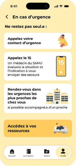Ecran des situations d'urgence