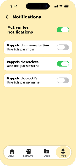 Ecran des notifications